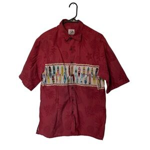 Reyn Spooner Shirt Mens Large Red Floral Trader Joes Uniform Employee Hawaiian